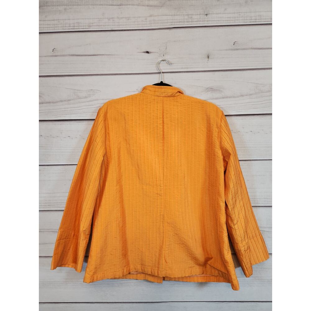 Chico's‎ Womens Orange Solid Pintuck Pleated Button Front 3/4 Sleeve Jacket Sz L - Picture 2 of 5